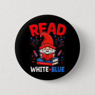 Read White Blue Gnome Patriotic Book 6 Cm Round Badge
