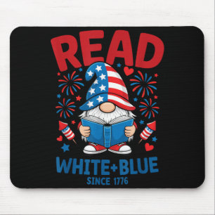 Read White Blue Gnome USA Reading Fireworks 1776 Mouse Pad