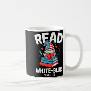 Read White Blue Patriotic Book Gnome 4th of July Coffee Mug