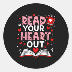 Read Your Heart Out Valentine Reading Book Girl Ki Classic Round Sticker