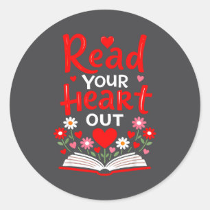 Read Your Heart Valentine Reading Book Girls Flowe Classic Round Sticker