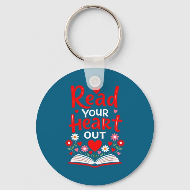 Read Your Heart Valentine Reading Book Girls Flowe Key Ring (Front)