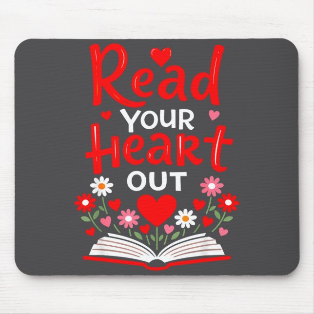 Read Your Heart Valentine Reading Book Girls Flowe Mouse Pad (Front)