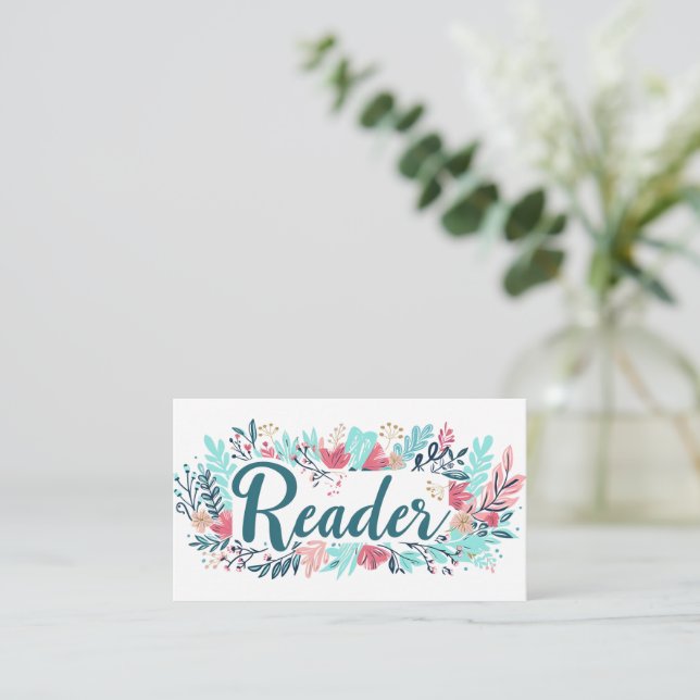 Reader Colourful Flowers Slogan Business Card (Standing Front)