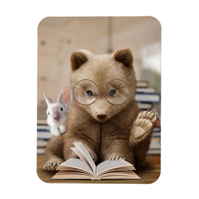 Reader Gift Bear And Rabbit Read Books Magnet (Vertical)
