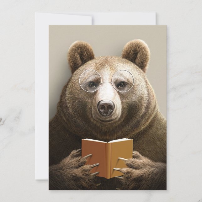 Reader Gift Bear Reading A Book Thank You Card (Front)