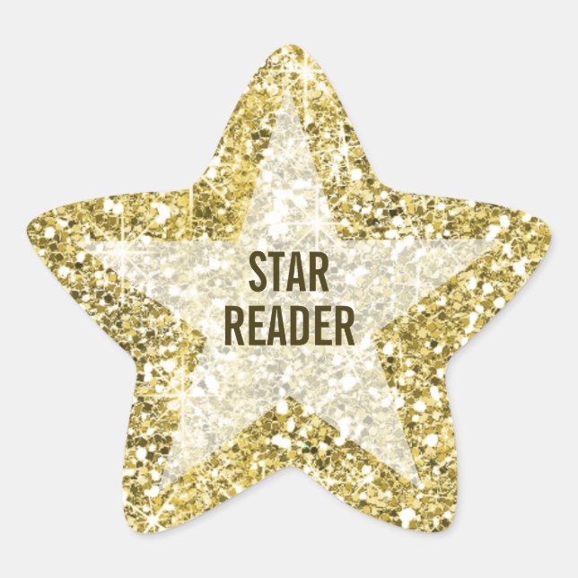 Reader Gold Star Shape Faux Glitter Reward Sticker (Front)