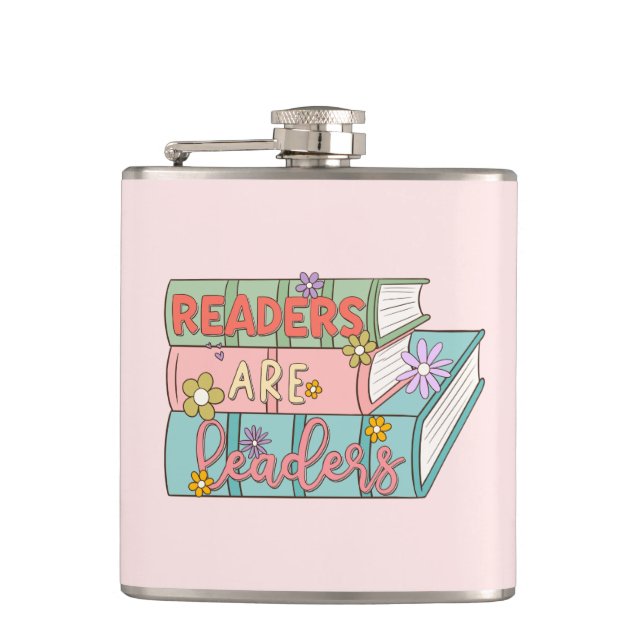 Readers Are Leaders – Cute & Inspirational Book Hip Flask (Front)