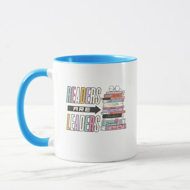 Readers Are Leaders Retro Book Stack Aesthetic Mug (Left)