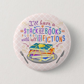 Readers Humour Stack of Books with Fictions Cute 6 Cm Round Badge