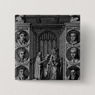Reading a letter to Queen Elizabeth I 15 Cm Square Badge