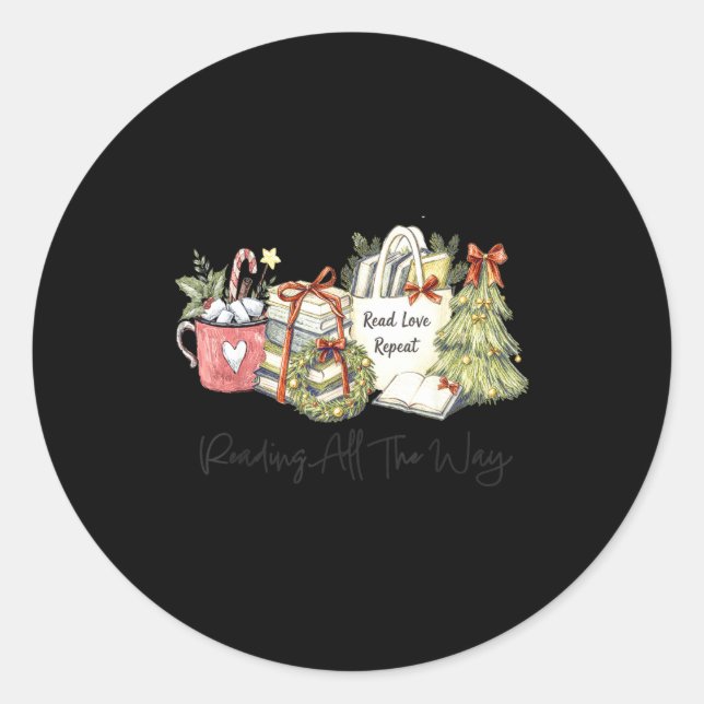 Reading All The Way Christmas Book Lover For Women Classic Round Sticker (Front)