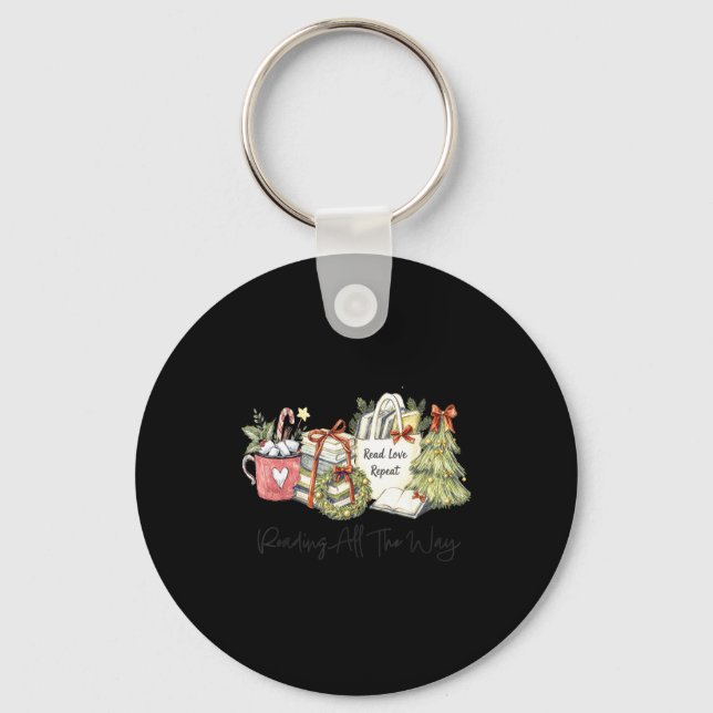 Reading All The Way Christmas Book Lover For Women Key Ring (Front)