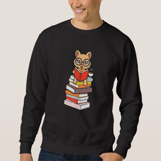 Reading And Cats Cute Cat Reading Sweatshirt (Front)