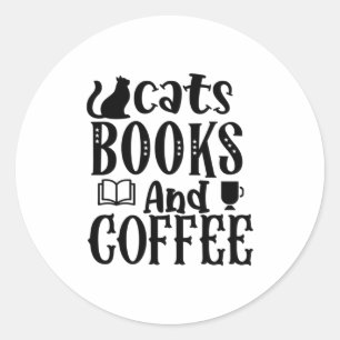 Reading Art Cats Books And Coffee Classic Round Sticker
