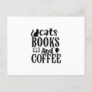 Reading Art Cats Books And Coffee Postcard