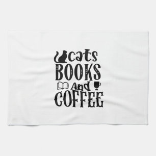 Reading Art Cats Books And Coffee Tea Towel