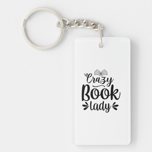 Reading Art Crazy Book Lady Key Ring (Front)