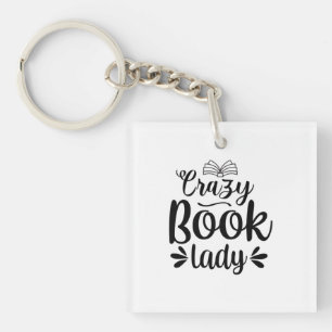 Reading Art Crazy Book Lady Key Ring