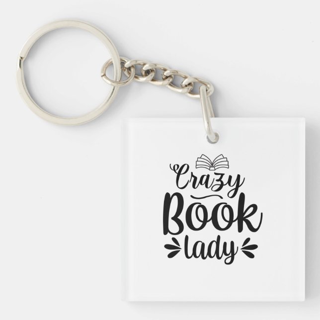 Reading Art Crazy Book Lady Key Ring (Front)