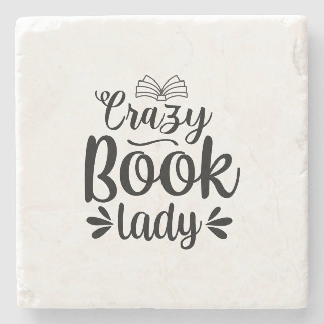Reading Art Crazy Book Lady Stone Coaster (Front)