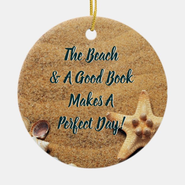 Reading At The Beach Book Club Group Bookworm Ceramic Ornament (Front)