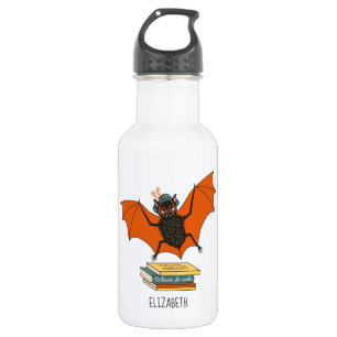 Reading Bat Whimsical Librarian with Books 532 Ml Water Bottle