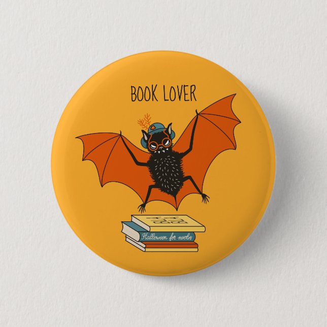 Reading Bat | Whimsical Librarian with Books 6 Cm Round Badge (Front)