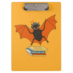 Reading Bat Whimsical Librarian with Books Clipboard