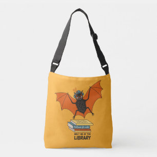 Reading Bat Whimsical Librarian with Books Crossbody Bag