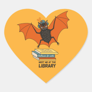 Reading Bat   Whimsical Librarian with Books Heart Sticker