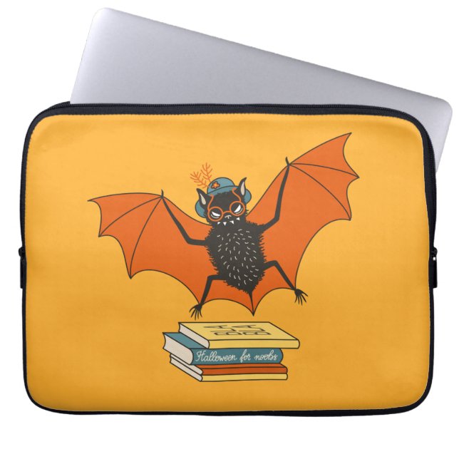 Reading Bat | Whimsical Librarian with Books Laptop Sleeve (Front)