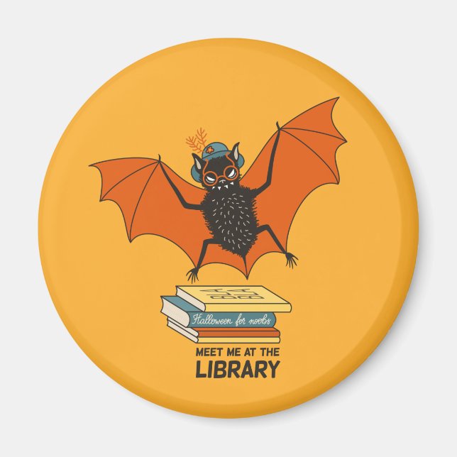 Reading Bat | Whimsical Librarian with Books Magnet (Front)