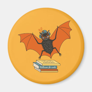 Reading Bat Whimsical Librarian with Books Magnet