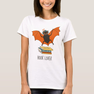 Reading Bat   Whimsical Librarian with Books T-Shirt