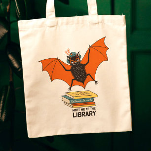 Reading Bat   Whimsical Librarian with Books Tote Bag