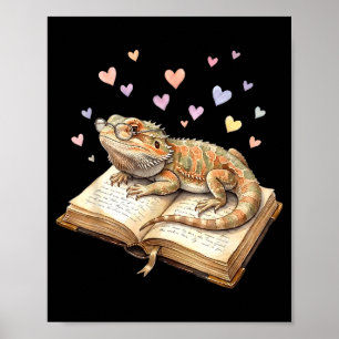 Reading bearded dragon reptile book lover for boys poster