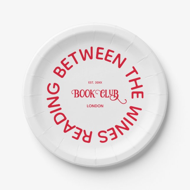 Reading Between The Wines Book Club Red Crest Paper Plate (Front)