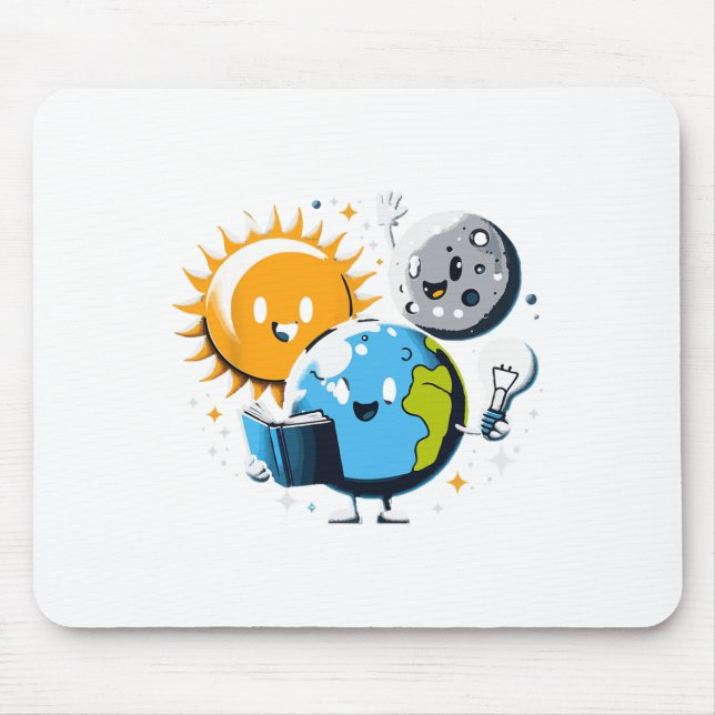 Reading Book Earth Moon Sun Funny Total Solar Ecli Mouse Pad (Front)