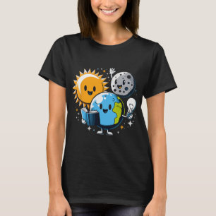 Reading Book Earth Moon Sun Funny Total Solar Ecli T-Shirt