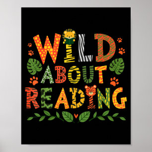 Reading books reader librarian wild animals leopar poster