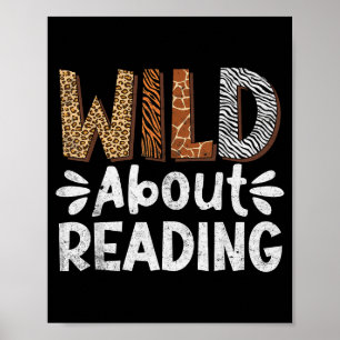 Reading books reader librarian wild animals leopar poster