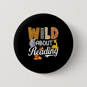 Reading books reader librarian wild animals lover 6 cm round badge