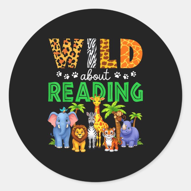Reading books reader librarian wild animals lover classic round sticker (Front)