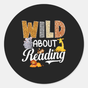 Reading books reader librarian wild animals lover classic round sticker