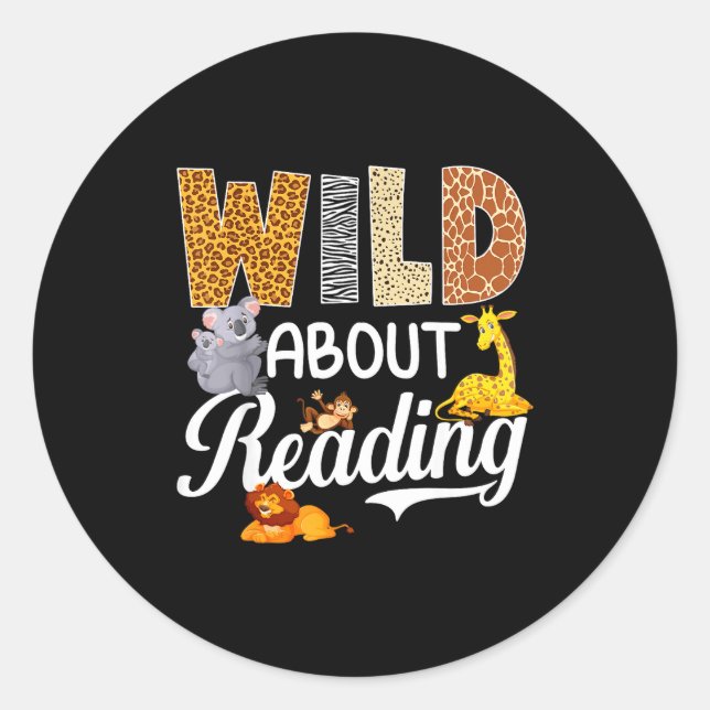 Reading books reader librarian wild animals lover classic round sticker (Front)