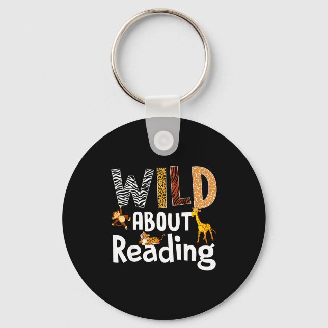 Reading books reader librarian wild animals lover key ring (Front)