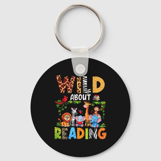 Reading books reader librarian wild animals lover key ring (Front)