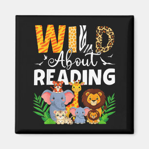 Reading books reader librarian wild animals lover magnet