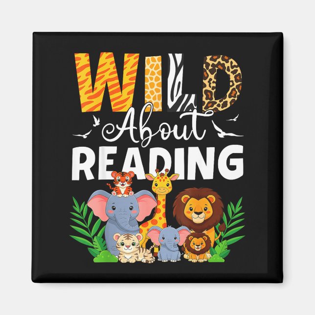 Reading books reader librarian wild animals lover magnet (Front)